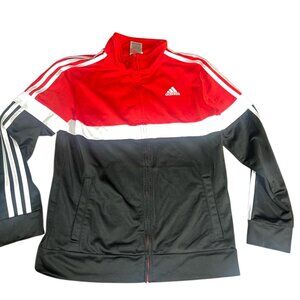 Adidas Boys Jacket Full Zip Red Black White Long Sleeve Size Large USED